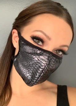Roma Costume Face Masks Snake Print Face Mask - Black