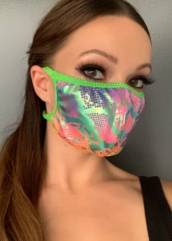 Roma Costume Snake Print Face Mask - Multi Rainbow
