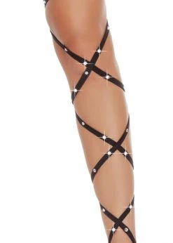 Roma Costume, Inc. Rave Wear 3233 - 100" Solid Leg Strap With Attached Garter & Rhinestone Detail
