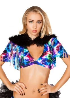 Roma Costume 3252 - Fringed Shrug With Fur Detail