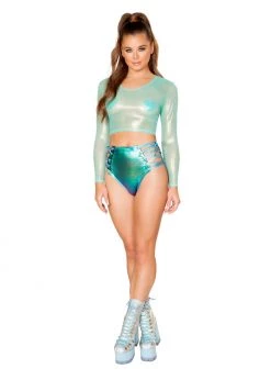 Roma Costume Rave Wear 3604 - 1pc High-Waisted Shorts With Lace-up Detail