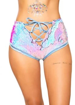 Roma Costume Rave Wear 3720 - Two-Tone High-Waisted Lace-up Shorts
