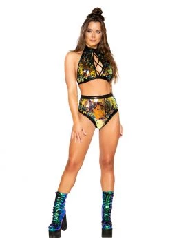 Roma Costume 3722 - Black Tear Drop Sequin & Shimmer High-Waisted Shorts Rave Wear