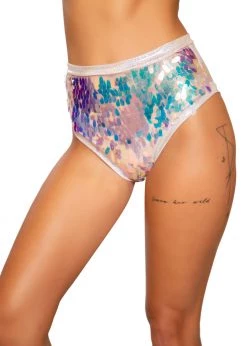 Roma Costume Rave Wear 3722 - Baby Pink Tear Drop Sequin & Shimmer High-Waisted Shorts