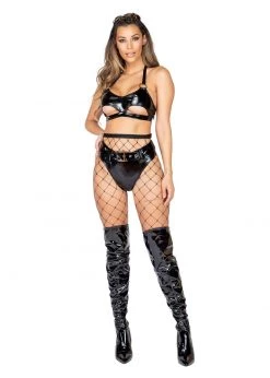 Roma Costume 3885 - 1pc Latex Crop Top With Underboob Cutout & Ring Detail