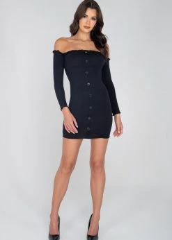 Roma Costume Clubwear 3953 - Ribbed Off Shoulder Mini Dress
