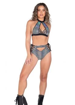 Roma Costume 6003 - Halter Neck Top Cropped Top With Strap Detail