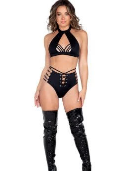 Roma Costume 3980 - Strappy Ring Detailed High Waisted Shorts Rave Wear