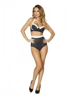Roma Costume Rave Wear T3121 Black-White Polkadot Halter Top