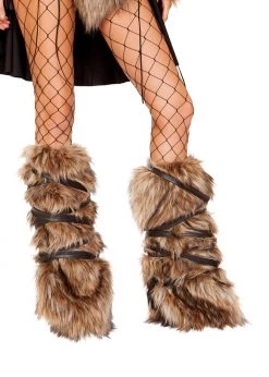 Roma Costume 4894 - Pair Of Faux Fur Leg Warmers With Strap Detail