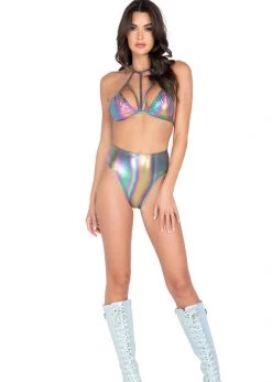 Roma Costume Rave Wear 6001 - Iridescent Bikini Top With Multi Straps
