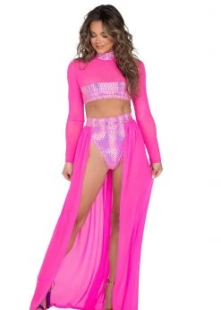 Roma Costume Rave Wear 6014 - Open Long Sheer Skirt With Waisted Band