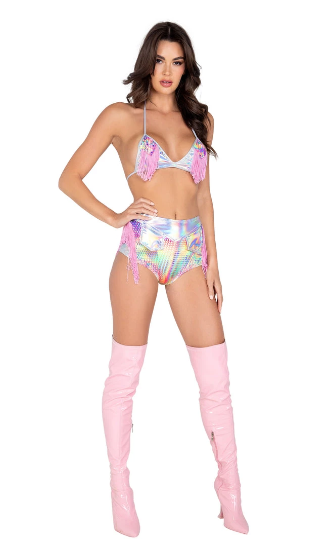 Roma Costume Rave Wear 6018 - Shiny Bikini Top With Fringe Detail 1 Roma Costume Rave Wear 6018 - Shiny Bikini Top With Fringe Detail