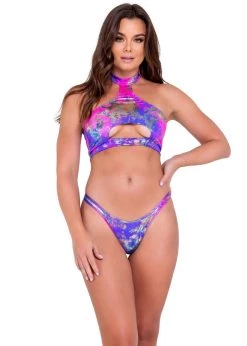 Roma 6053 - Tie-Dye Keyhole Halter Neck Top
