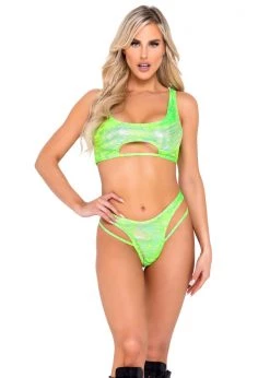 Roma Rave Wear 6068 - Metallic Swirl Crop Top With Keyhole