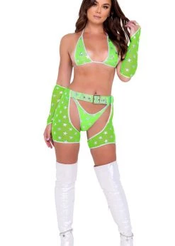 Roma Rave Wear 6083 - Mesh With Stars Print Chaps With Belt