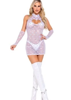Roma 6084 - Mesh With Stars Print Dress With Heart Cutout Rave Wear