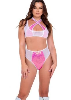 Roma 6104 - Two-Tone Mesh Crop Top Rave Wear 6 Roma 6104 - Two-Tone Mesh Crop Top Rave Wear