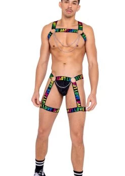 Roma 6157 - Men’s Pride Harness With Chain & Ring Detail