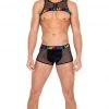 Roma Rave Wear 6161 - Men’s Pride Two-Tone Fishnet Trunks