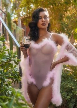 Roma Confidential Lingerie LI387 - 1pc Sheer Marabou Teddy