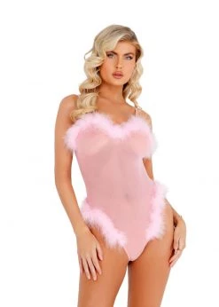 Roma Confidential Lingerie LI387 - 1pc Sheer Marabou Teddy