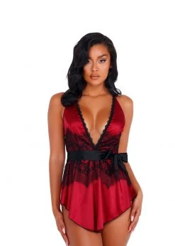Roma Confidential Lingerie LI398 - 2pc Satin & Lace Babydoll With Tie