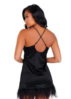 Roma Confidential Lingerie LI400 - Soft Satin Chemise With Ostrich Feathered Trim