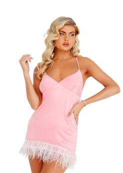 Roma Confidential Lingerie LI400 - Soft Satin Chemise With Ostrich Feathered Trim