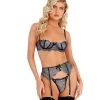 Roma Confidential Lingerie LI404 - 3pc Metallic Bra & Garter Set