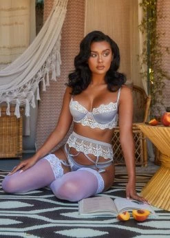 Roma Confidential LI406 - 3pc Embroidered Lace & Satin Bralette Garter Set Lingerie