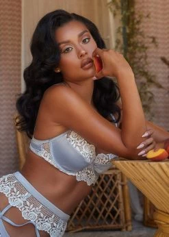 Roma Confidential LI406 - 3pc Embroidered Lace & Satin Bralette Garter Set Lingerie