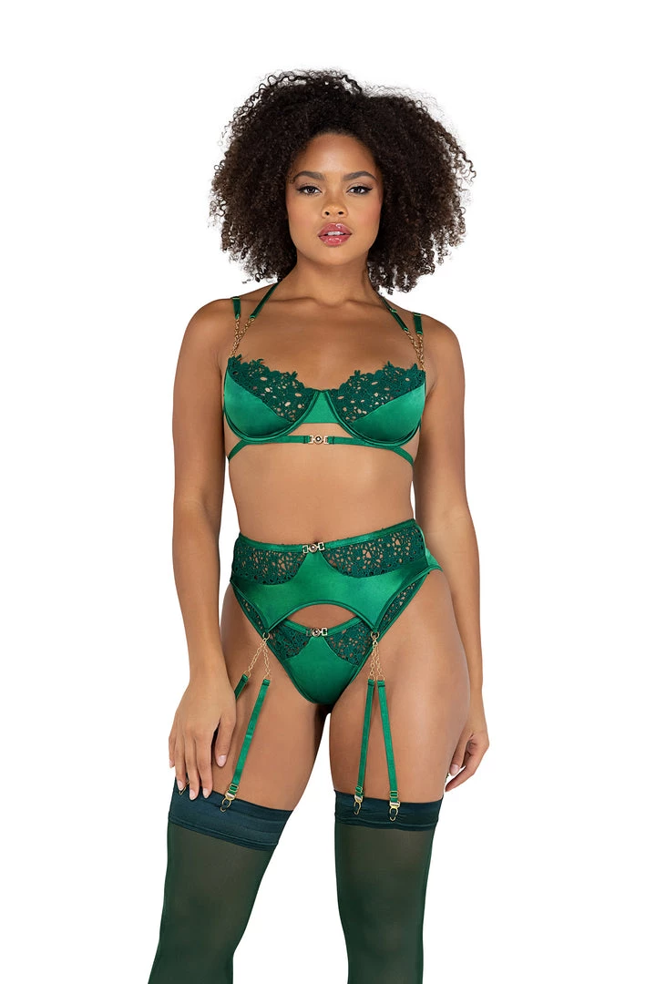 Roma Confidential Lingerie LI409 - 3pc Embroidery Lace & Satin Bra Set 3 Roma Confidential Lingerie LI409 - 3pc Embroidery Lace & Satin Bra Set