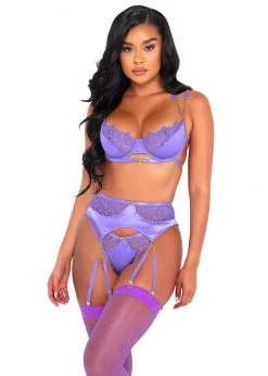 Roma Confidential Lingerie LI409 - 3pc Embroidery Lace & Satin Bra Set