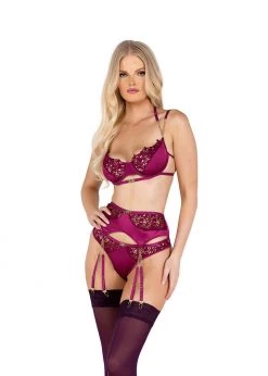 Roma Confidential Lingerie LI409 - 3pc Embroidery Lace & Satin Bra Set