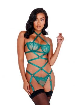 Roma Confidential Lingerie LI421 - Lacey Criss-Cross Underwired Teddy With Garters