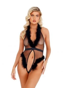 Roma Confidential LI428 - 1pc Marabou Sheer Teddy Lingerie