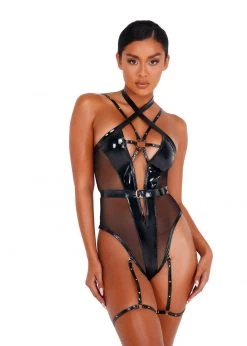 Roma Confidential LI435 - 2pc Vinyl Strappy Bodysuit Lingerie