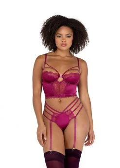 Roma Confidential LI460 - 2PC Satin Underwire Bralette Set With Strappy Panty Lingerie