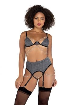 Roma Confidential Lingerie LI465 - 2PC Sparkle Diamond Crotchless Set