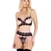 Roma Confidential Lingerie LI474 - 3PC Embroidered Lace Gartered & Open Cup Bra Set