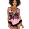 Roma Confidential LI480 - 2PC Satin & Lace Babydoll With Tie & Faux Feather Detail Lingerie