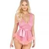 Roma Confidential LI482 - Low Cut Mesh Babydoll With Faux Fur Trim & Satin Tie