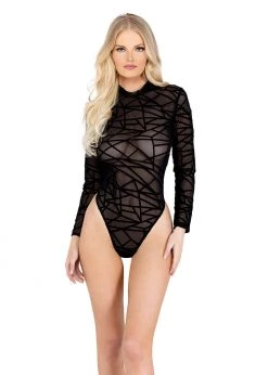 Roma Confidential LI484 - Flocking Detailed Sheer Mesh Bodysuit