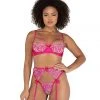 Roma Confidential Lingerie LI491 - 3PC Floral Gartered Bra Set