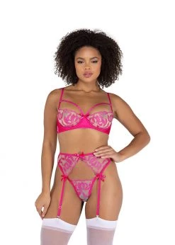 Roma Confidential Lingerie LI491 - 3PC Floral Gartered Bra Set