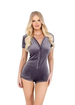 Roma Confidential LI499 - Super Soft & Cozy Velour Romper With Snap Buttons Lingerie