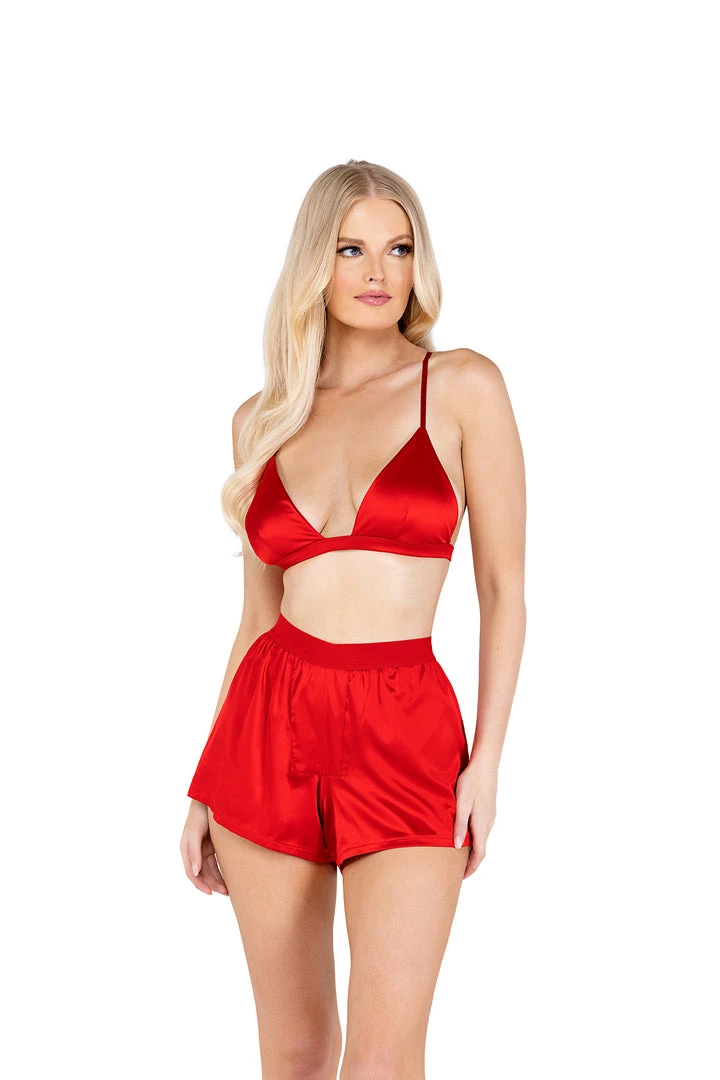 Roma Confidential Lingerie LI503 - 2PC Satin Lounge Set With Triangle Top & Boxer Shorts 1 Roma Confidential Lingerie LI503 - 2PC Satin Lounge Set With Triangle Top & Boxer Shorts