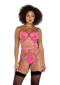 Roma Confidential LI506 - 3PC Vinyl & Chain Bra Set Lingerie