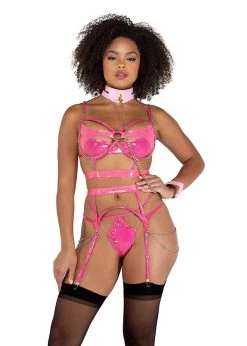 Roma Confidential LI506 - 3PC Vinyl & Chain Bra Set Lingerie